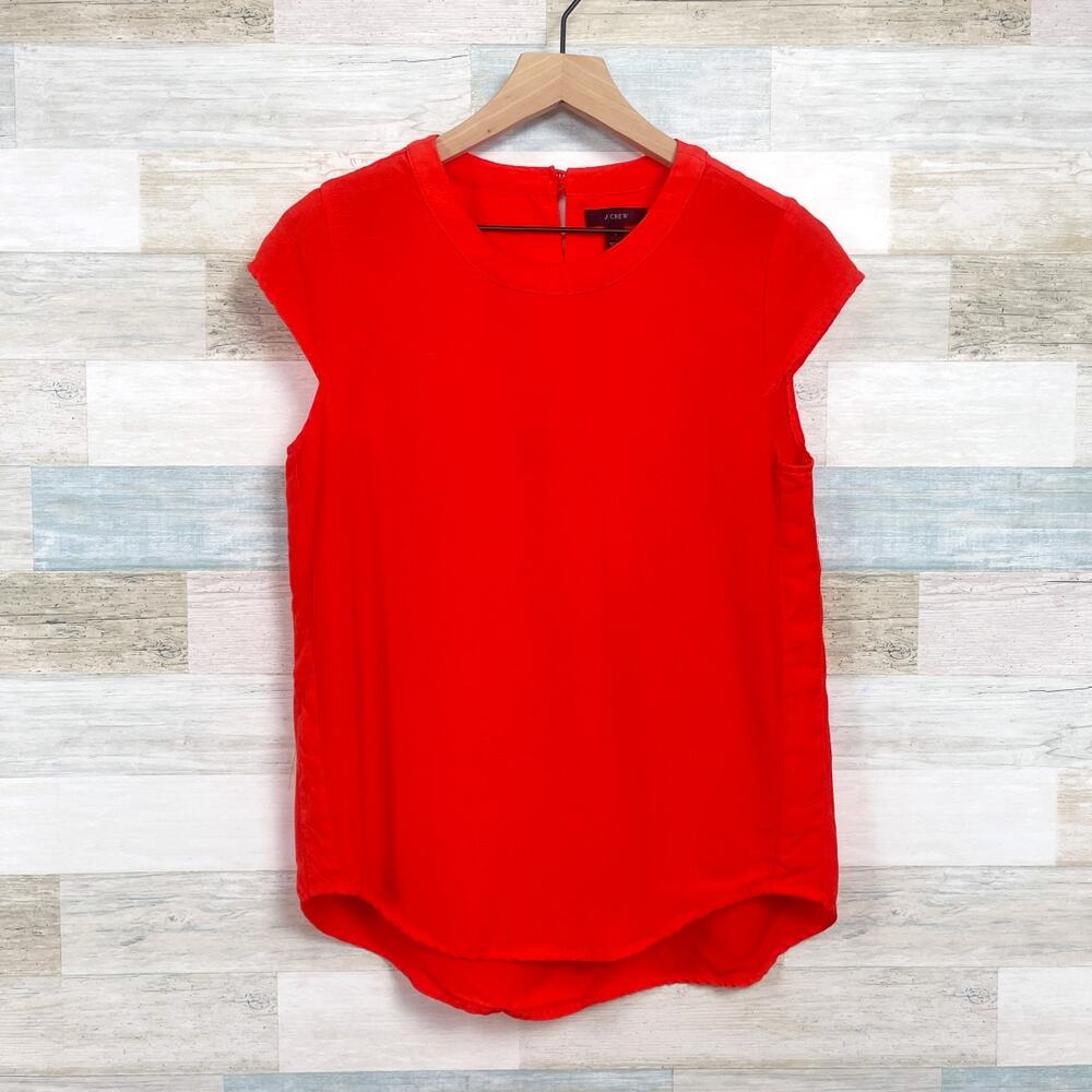 J Crew Drapey Oxford Crepe Blouse Orange Cap Sleeve Keyhole Lyocell Womens 4